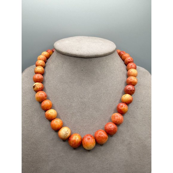 Sponge Coral Apple Coral Necklace Beaded Organic Natural Beads Graduated Strand - Picture 3 of 9